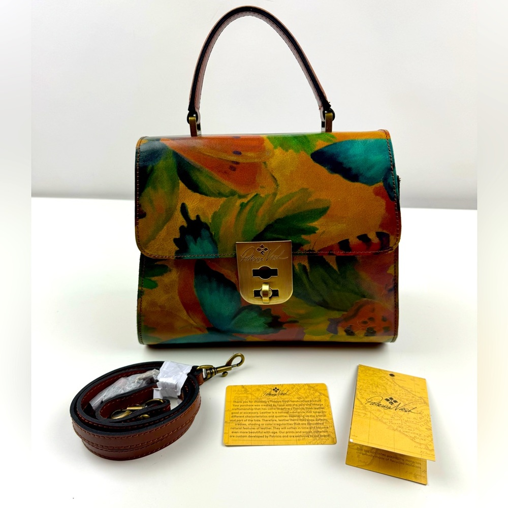 NEW  Patricia Nash Leather Chauny Satchel Crossbody‎ Watercolor Butterfly NWT